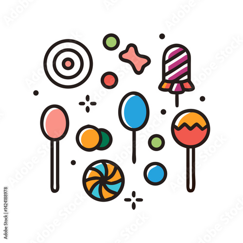 Assorted Candy and Lollipops Icon Representing Sweet Treats and Sweets