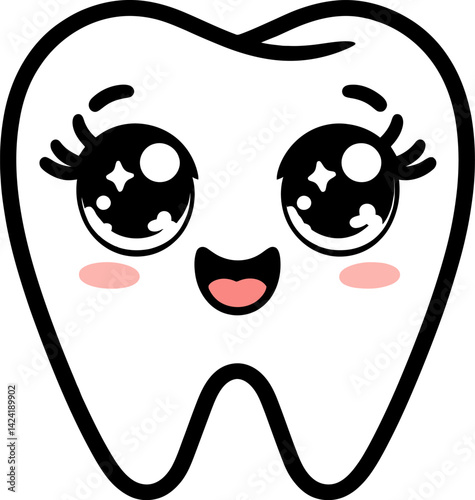Adorable Tooth Silhouette Black Kawaii Dental Illustration
