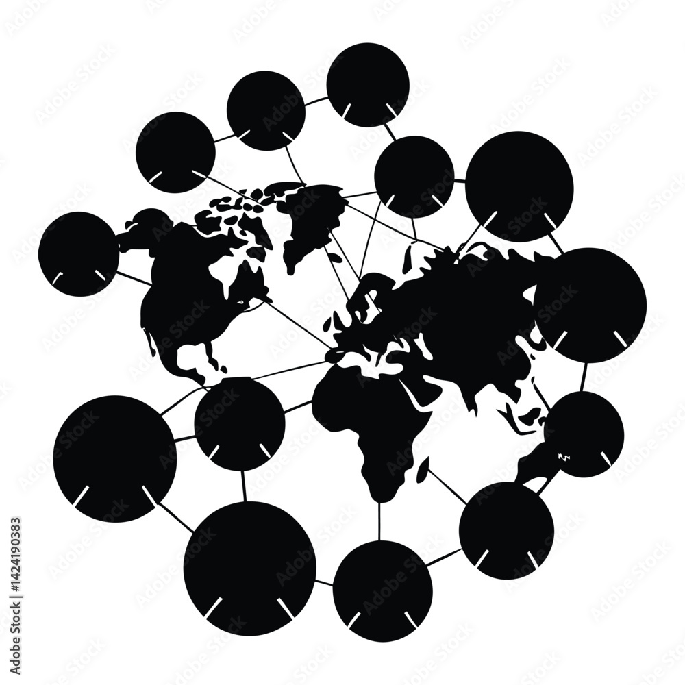 Silhouette of speech bubbles forming a global network on white background