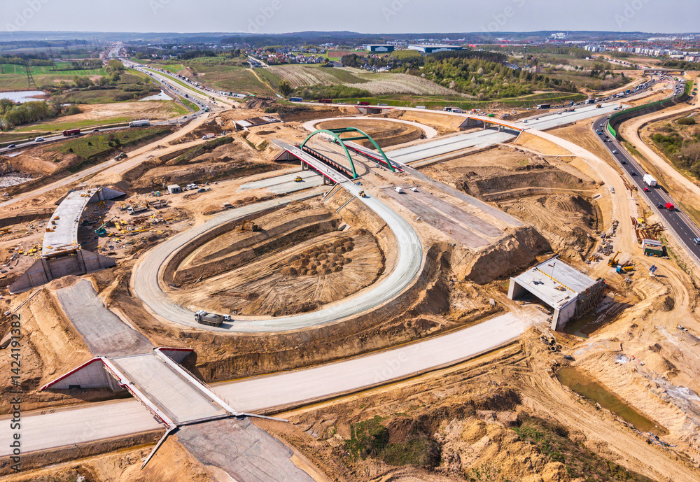 Construction of the new Tricity Metropolitan ring road in Pomerania. Poland