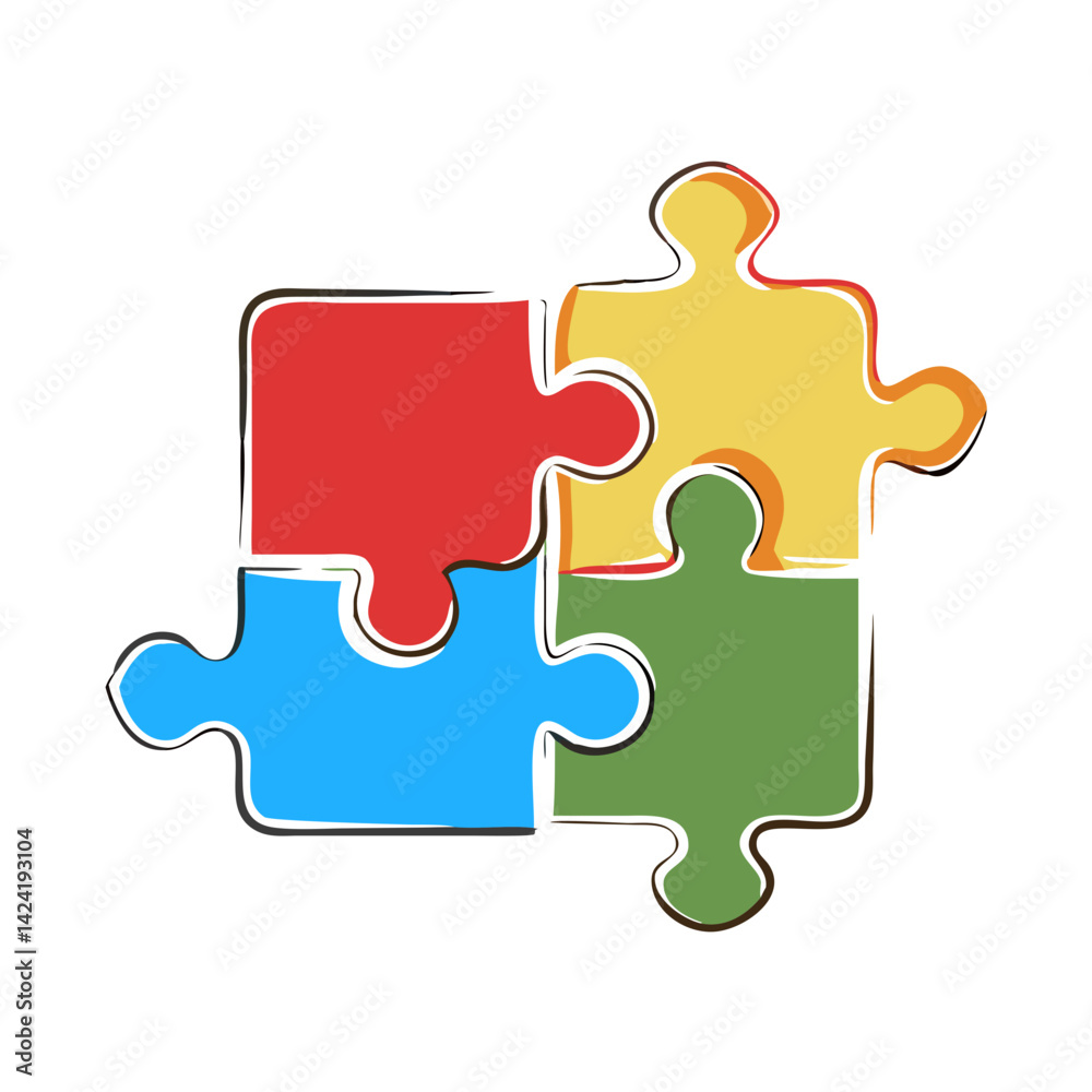 Colorful puzzle pieces connected in a playful arrangement Colorful puzzle pieces connected in a playful arrangement