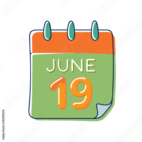 Colorful calendar marking June 19 with playful design  