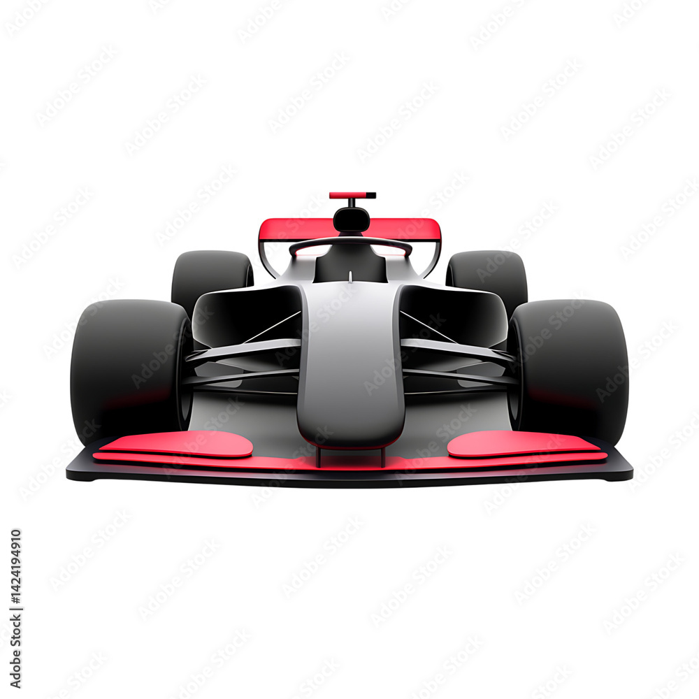 A sleek 3D race car icon viewed from the front with aerodynamic detail and a high speed design on a transparent background
