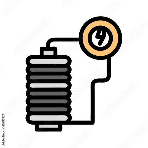 Coil with Power Source Icon Representing Electromagnetic Energy or Electrical Induction