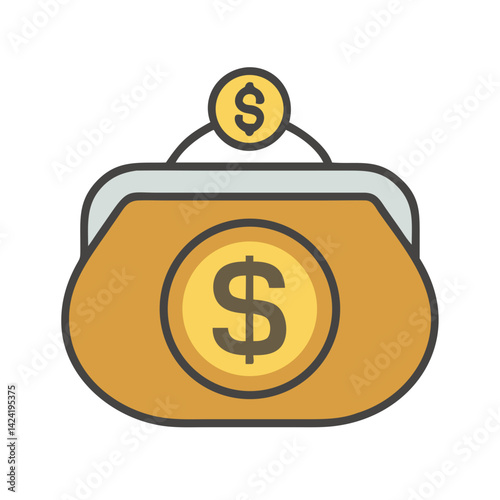Coin Purse with Dollar Symbol Icon Representing Personal Savings or Small Cash Storage
