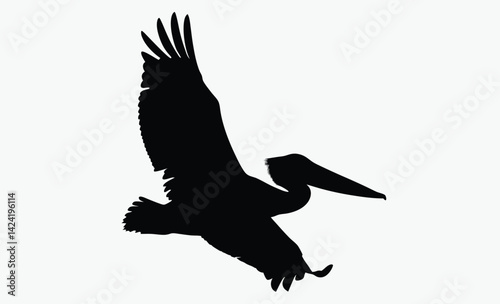 Pelican bird silhouette, flying pelican icon, vector illustration