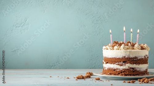 A decadent chocolate layer cake adorned with colorful birthday candles stands out, inviting celebration and joy, perfect for any festive gathering or birthday.