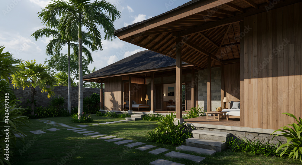 Fototapeta premium Serene Tropical Villa Balinese Architectural Design