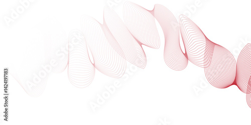 Abstract colorful wavy stripes on white background isolated, minimalistic geometric background with red gradient wavy lines form spiral ribbon. Graphic design template banner, vector illustrator.