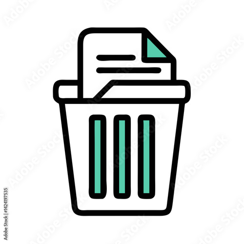 Deleted Document in Trash Icon Representing Removed Files or Data Disposal