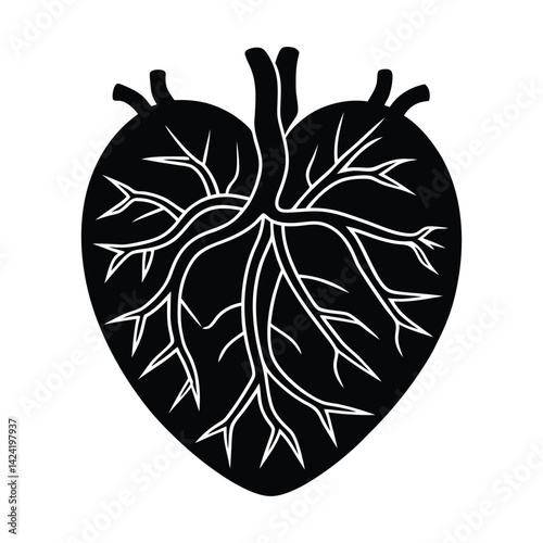 Heart with circuit arteries and leaf veins on white background