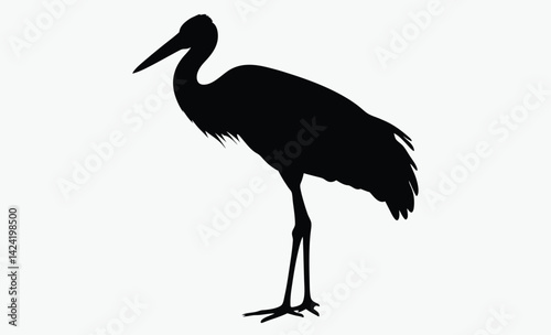 Stork silhouette, flying stork icon, bird vector illustration