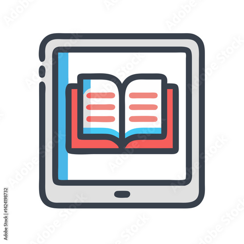 Digital Book on Tablet Icon Representing E-Reading or Online Education Content