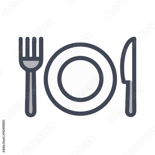 Dining Plate with Cutlery Icon Representing Mealtime or Food Service Concept