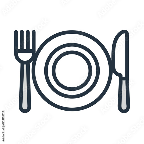 Dining Plate with Cutlery Icon Representing Mealtime or Food Service Concept
