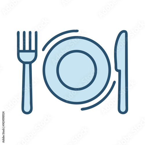 Dining Plate with Cutlery Icon Representing Mealtime or Food Service Concept