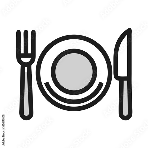 Dish with Fork and Knife Icon Representing Table Setting or Dining Concept