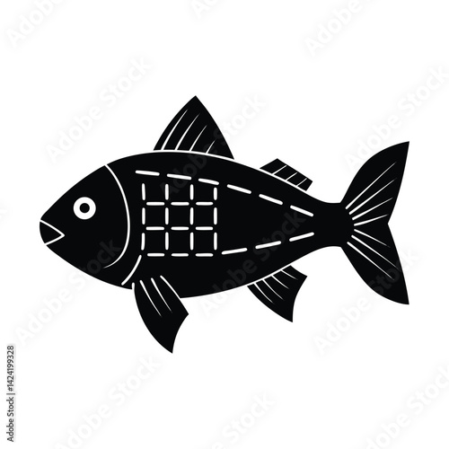Fish with digital scales on white background