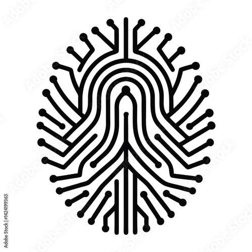 Fingerprint made of branches and circuits on white background