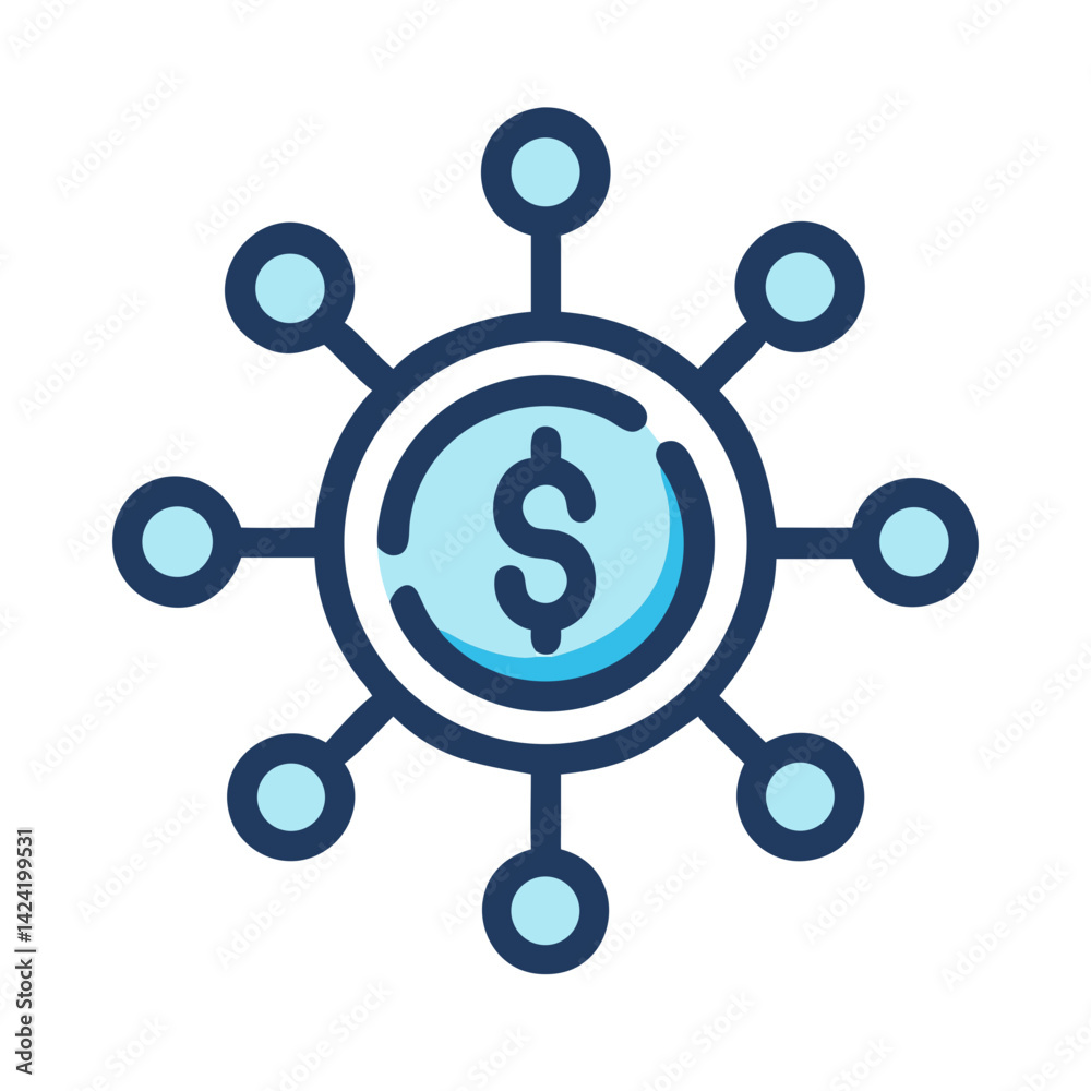 Dollar Network Icon Representing Distributed Financial Systems and Cryptocurrency Dollar Network Icon Representing Distributed Financial Systems and Cryptocurrency