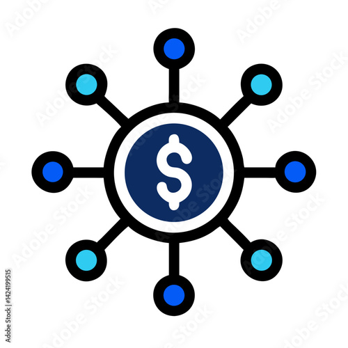 Dollar Network Icon Representing Distributed Financial Systems and Cryptocurrency