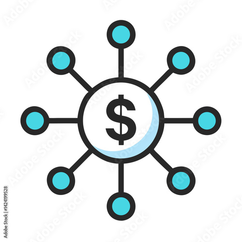 Dollar Network Icon Representing Distributed Financial Systems and Cryptocurrency