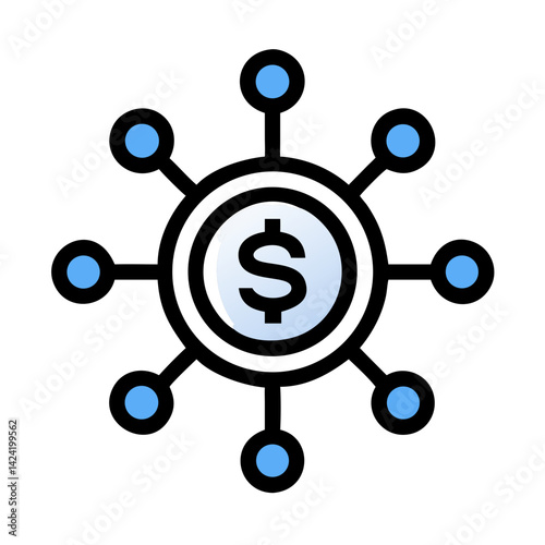 Dollar Network Icon Representing Distributed Financial Systems and Cryptocurrency