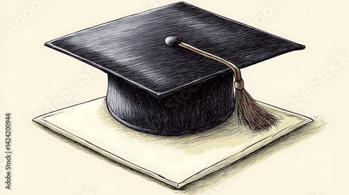 Graduation cap, resting on a pad, light background