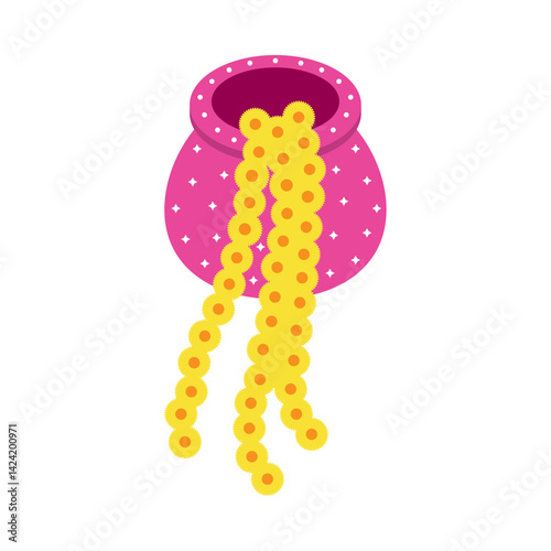 Obraz na płótnie Indian Wedding Haldi Overflowing Pot Marigold Yellow Floral Ceremony Decoration Vector w salonie