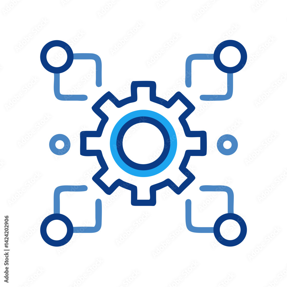 Gear Network Icon Representing System Integration and Technological Connectivity Gear Network Icon Representing System Integration and Technological Connectivity