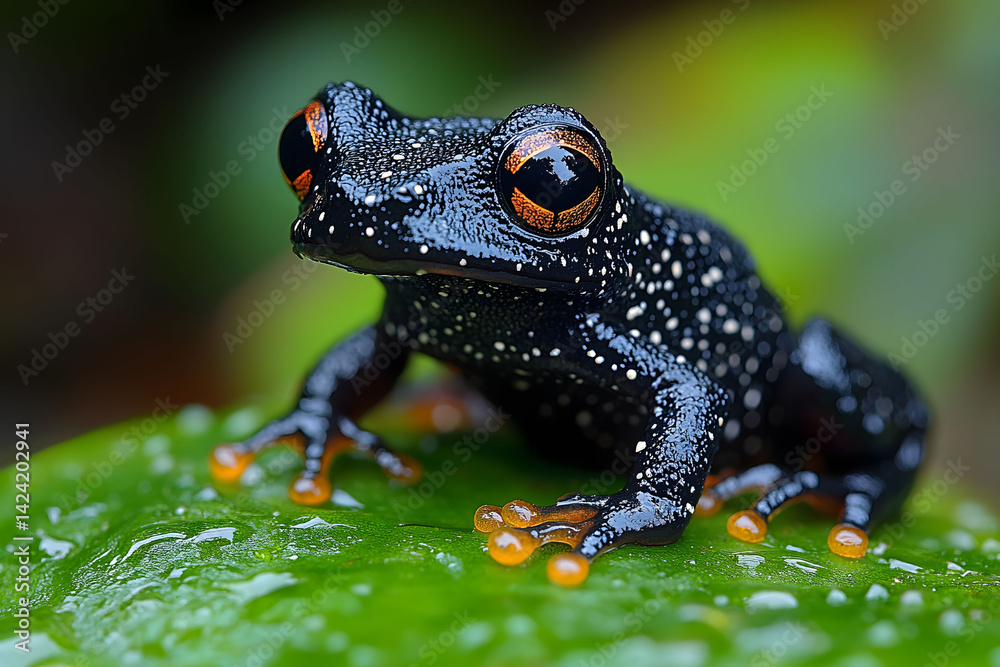 Obraz premium Spotted Tree Frog on Leaf: Nature's Vibrant Eye-Catching Amphibian