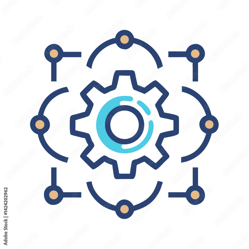 Gear Network Icon Representing System Integration and Technological Connectivity Gear Network Icon Representing System Integration and Technological Connectivity