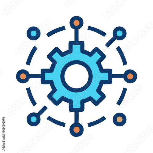Gear Network Icon Representing System Integration and Technological Connectivity