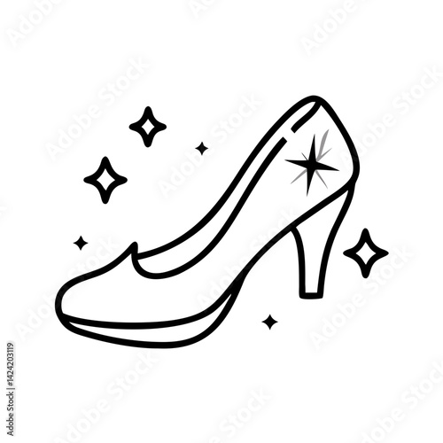 Glass Slipper with Sparkle Icon Representing Magical Charm and Fairy-Tale Elegance