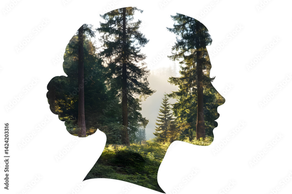 Silhouette of Head with Forest Interior as Double Exposure Composite Photo