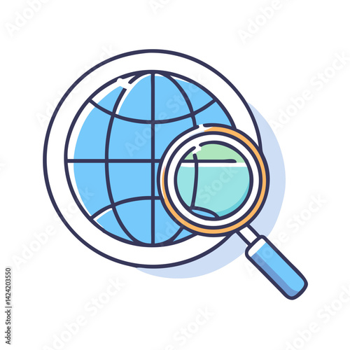 Globe with Magnifier Icon Representing Global Market and Search for Opportunities
