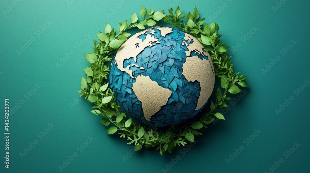 A globe with a green leafy border is surrounded by a green leafy border A globe with a green leafy border is surrounded by a green leafy border
