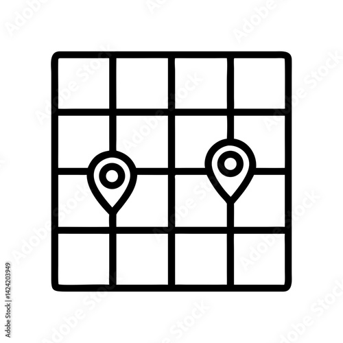 Grid Map Icon Representing Navigation Checkpoints and Route Planning