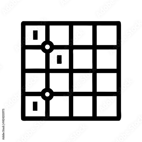 Grid Map Icon Representing Navigation Checkpoints and Route Planning