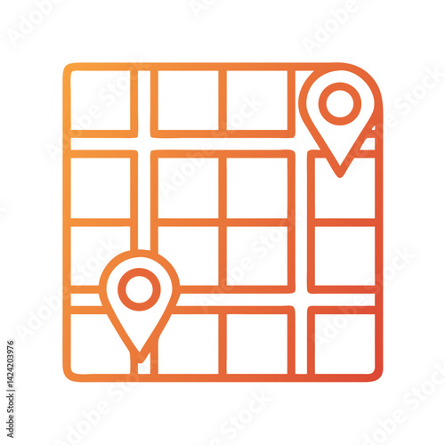 Grid Map Icon Representing Navigation Checkpoints and Route Planning