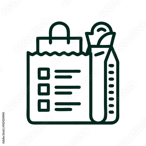 Grocery Bag with Checklist Icon Representing Shopping List and Food Essentials