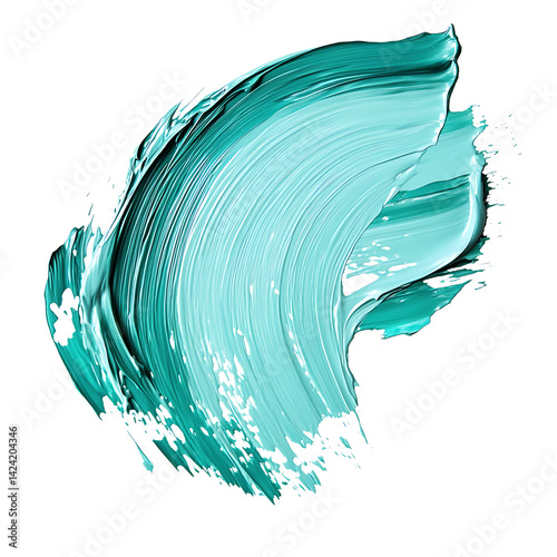 Obraz na płótnie A flowing turqoise abstract 3D paint texture with energetic curved motion and detailed bristle texture created in a minimal splash form on a transparent background w salonie