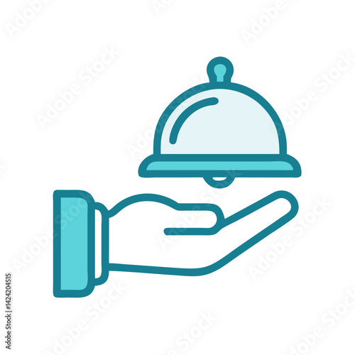 Hand Holding Bell Service Icon Representing Hospitality and Customer Assistance
