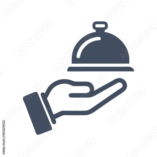 Hand Holding Bell Service Icon Representing Hospitality and Customer Assistance