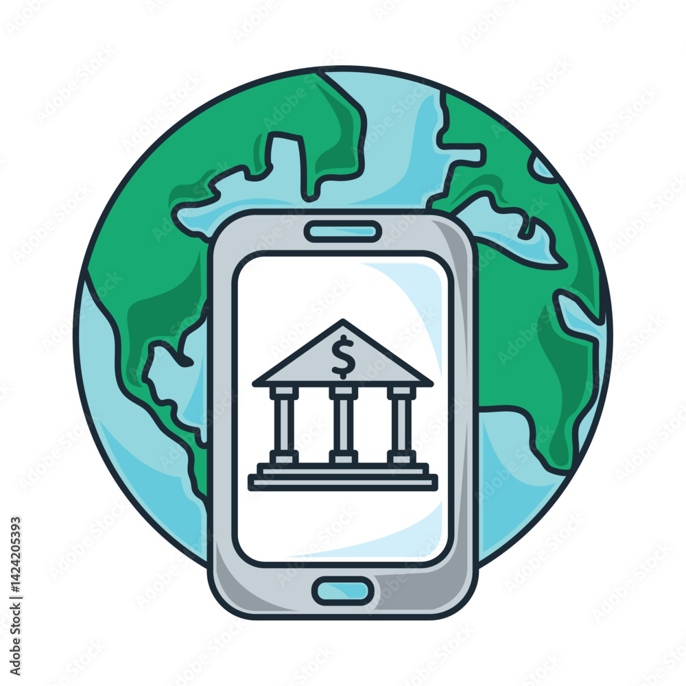 World Bank Digital Banking App Global Finance Connectivity Vector