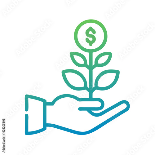 Hand with Plant Icon Representing Financial Investment and Growth