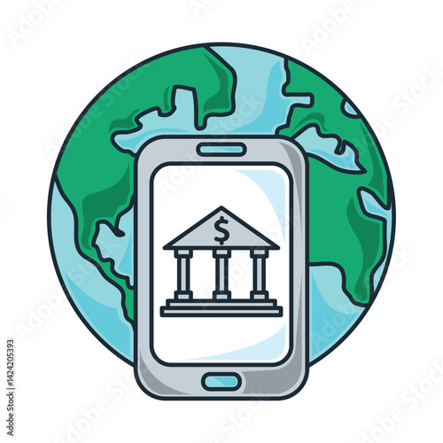 Obraz na płótnie World Bank Digital Banking App Global Finance Connectivity Vector w salonie