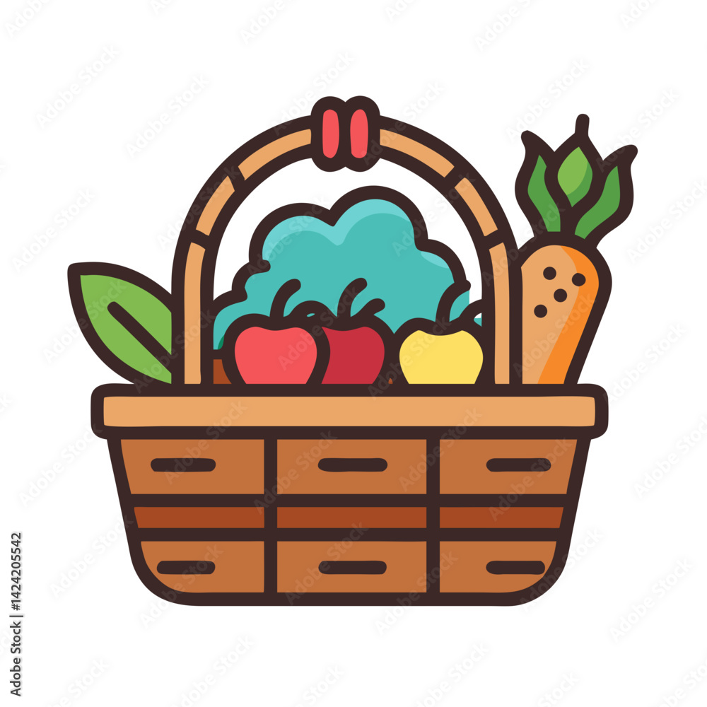Fototapeta premium Harvest Basket with Produce Icon Representing Fresh Farm Goods and Agricultural Harvest