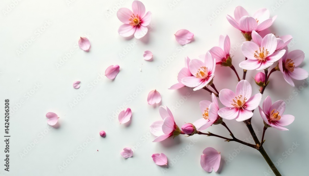 Delicate small blooms, scattered evenly across a light background, pastel, nature