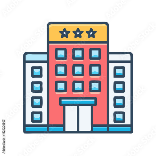 Hotel Building Icon Representing Lodging Facility and Accommodation Services